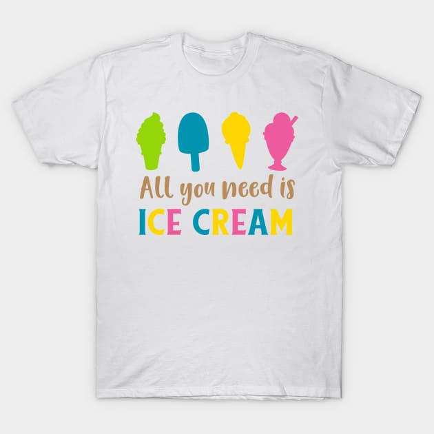 All You Need Is Ice Cream, Ice Cream Cone, Sundae T-Shirt by Jelena Dunčević
